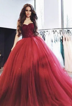 Beaded Sweetheart Corset Ball Gown Prom Dress with Tulle Skirt