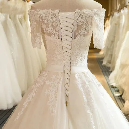Beautiful Wedding Dresses Off-the-shoulder Ball Gown Lace Ivory Bridal Gown,MW453