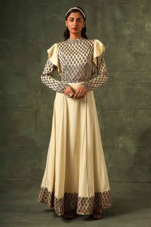 Beige Cutdana Work A-Line Gown