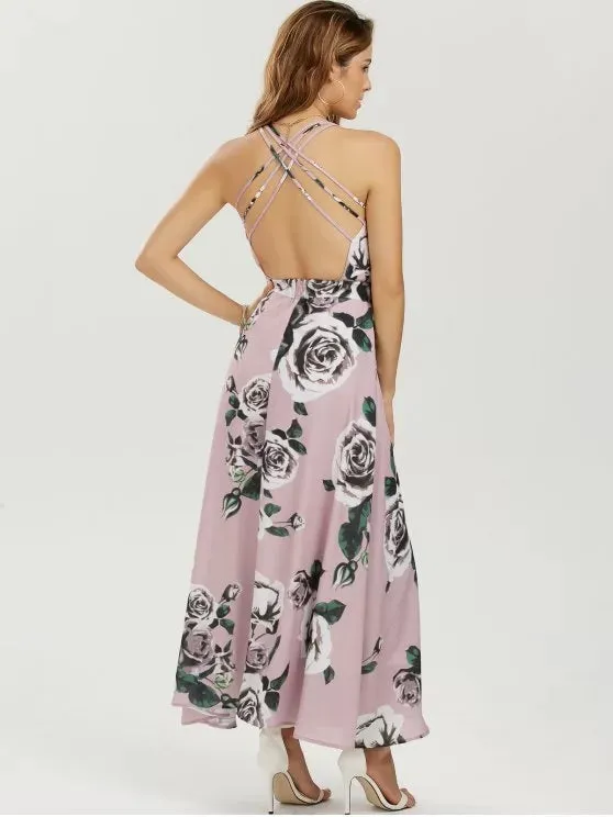 BerryBetty - Cute Floral Strappy Beach Maxi Dress