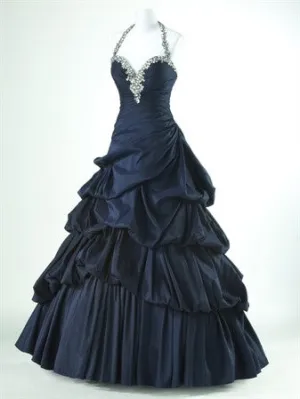 Black Halter A-Line Beading Vintage Long Formal Prom Dress, D242