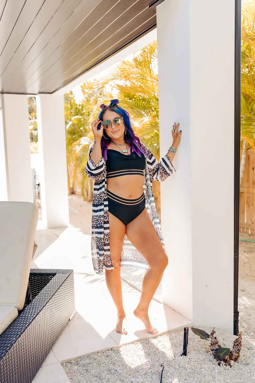 Black High Waist Mesh Inset 2 Piece