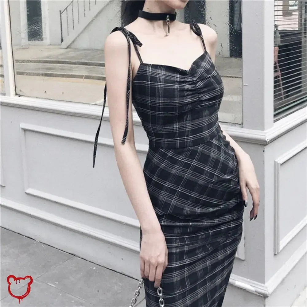 Black Plaid Split Dress