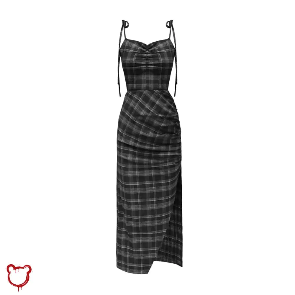 Black Plaid Split Dress