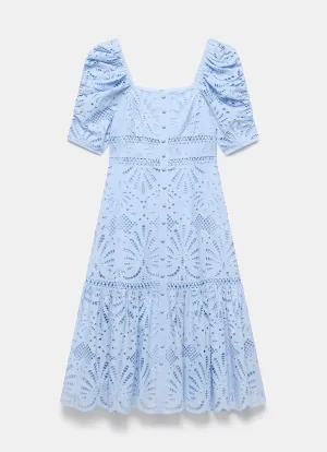 Blue Broderie Midi Dress