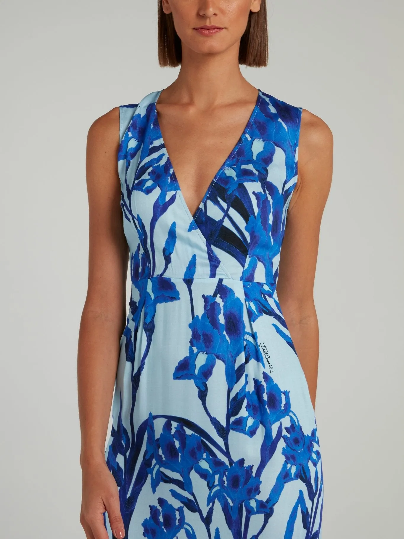 Blue Floral Print Empire Waist Maxi Dress