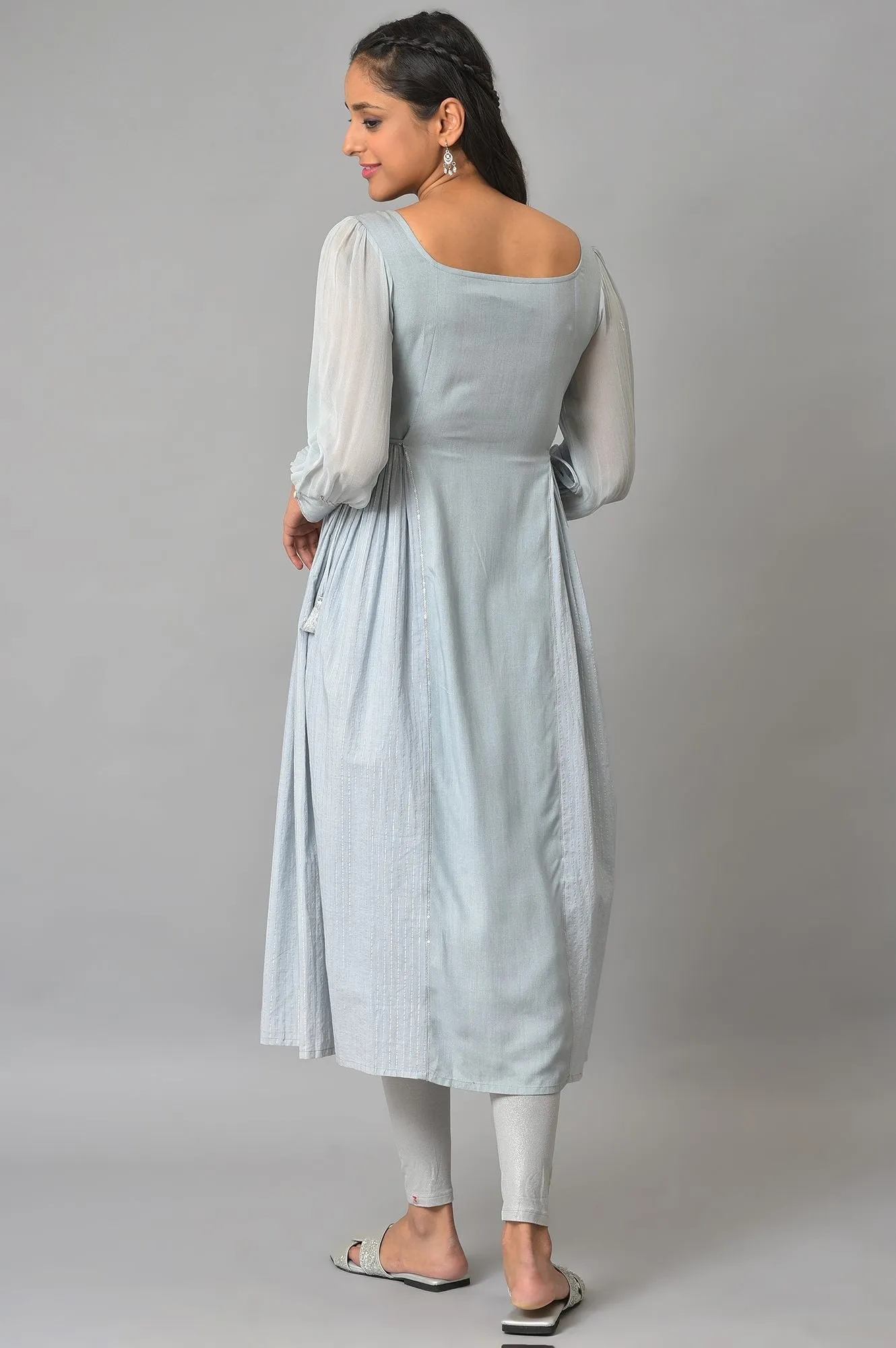 Blue Sequined A-Line Summer Dress