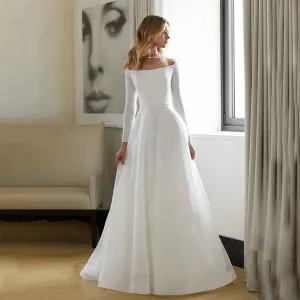 Boat Neck A-Line Wedding Dresses Long Sleeveless Floor Length Bridal Gowns Custom Made Elegant Customize To Measures