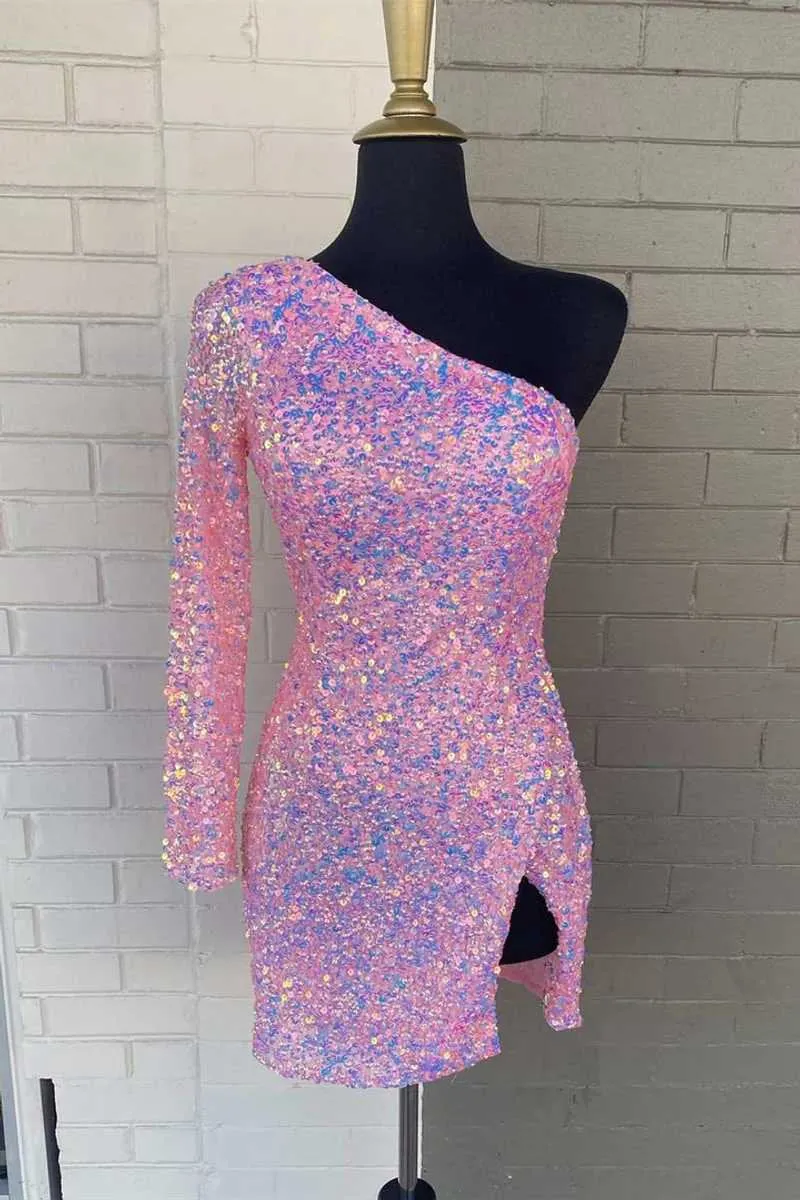 Bodycon One-Shoulder Sequins Homecoming Dresses
