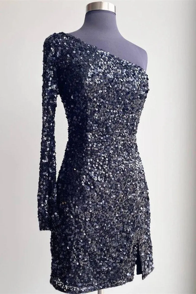 Bodycon One-Shoulder Sequins Homecoming Dresses