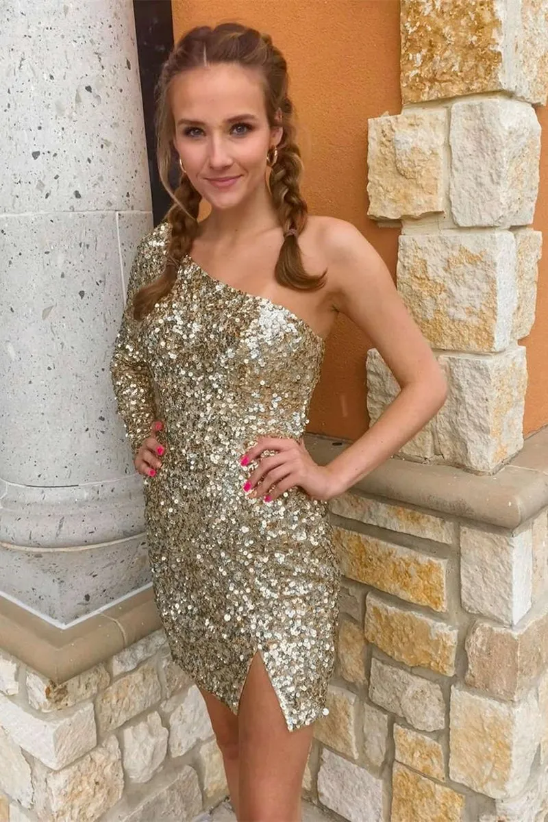 Bodycon One-Shoulder Sequins Homecoming Dresses