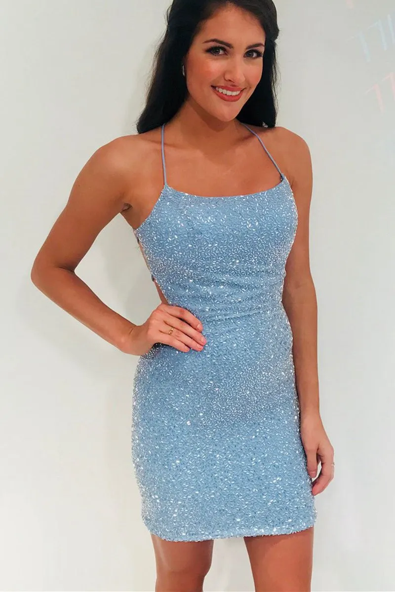 Bodycon Scoop Neck Beaded Satin Homecoming Dresses