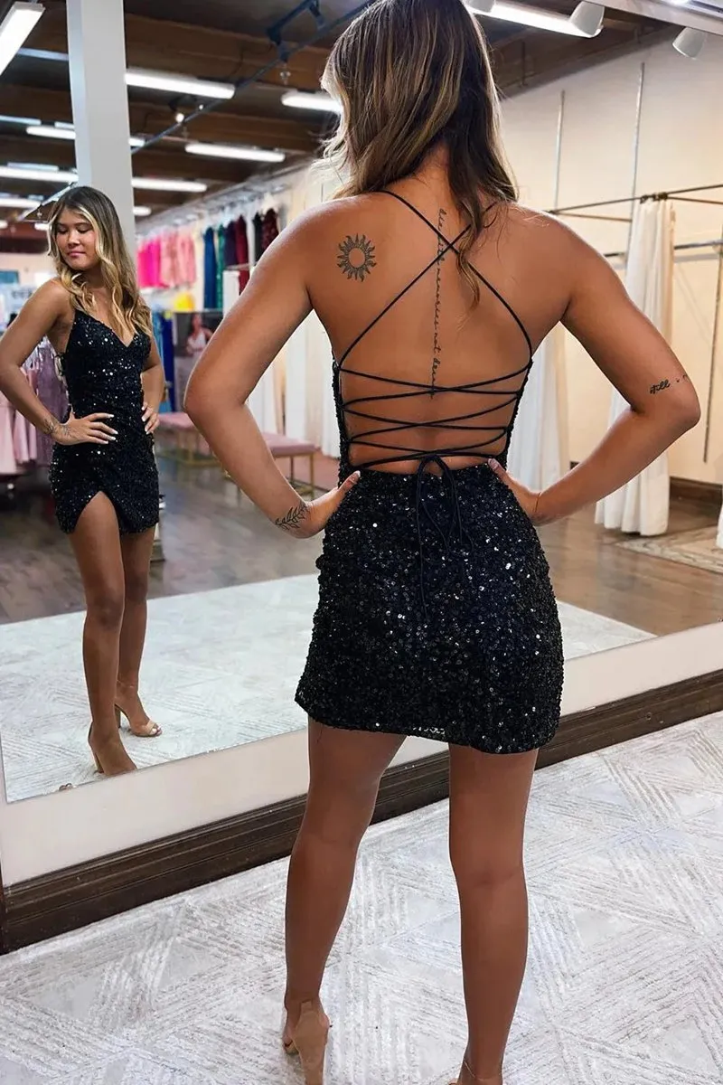 Bodycon V-Neck Sequined Homecoming Dresses