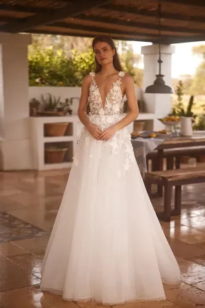 Boho V Neck Wedding Dress A Line Backless Bride Gowns Spaghetti Straps Flowers Lace Sexy Vestidos De Novia