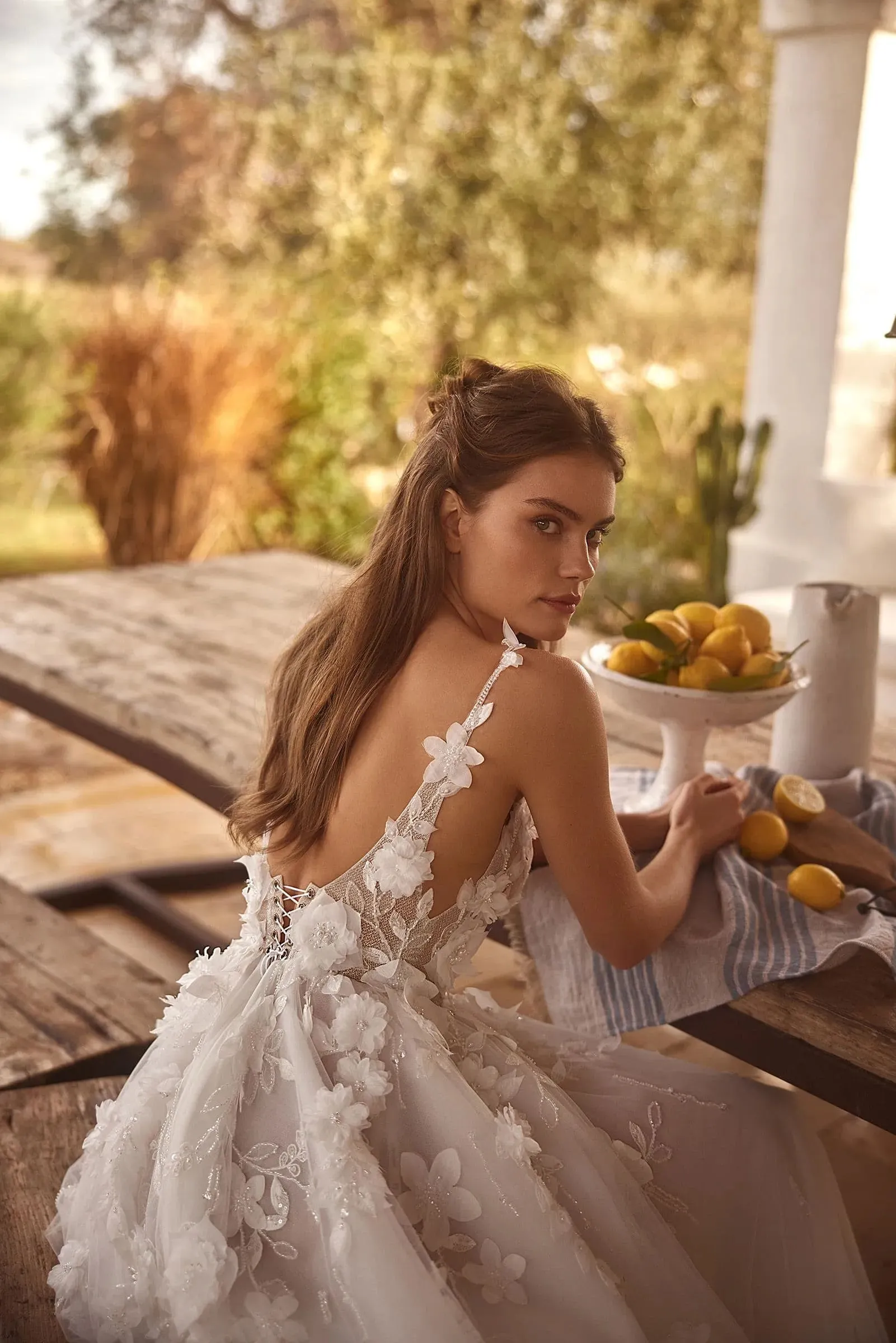 Boho V Neck Wedding Dress A Line Backless Bride Gowns Spaghetti Straps Flowers Lace Sexy Vestidos De Novia