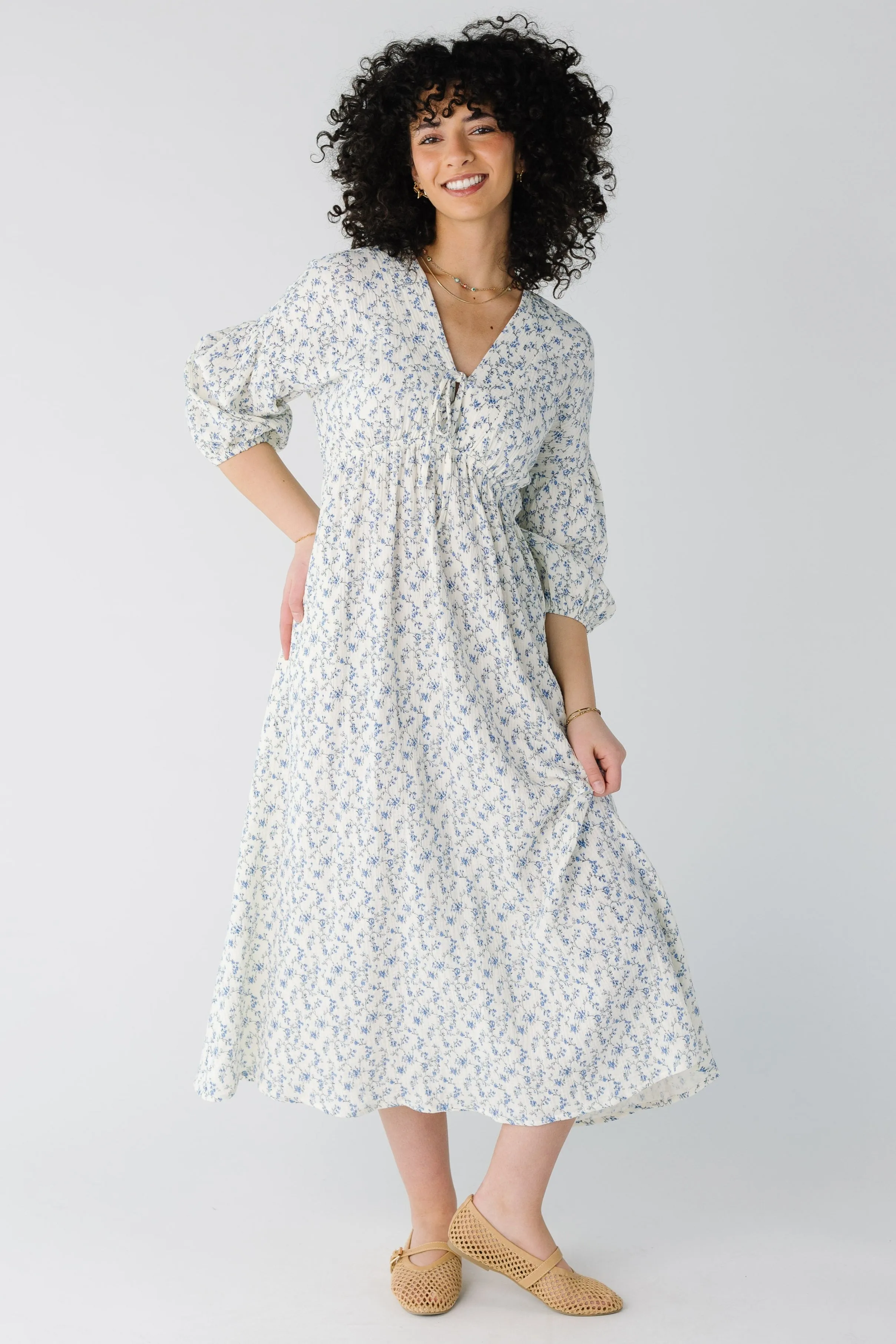 Brass & Roe Ditsy Gauze Tie Front Dress