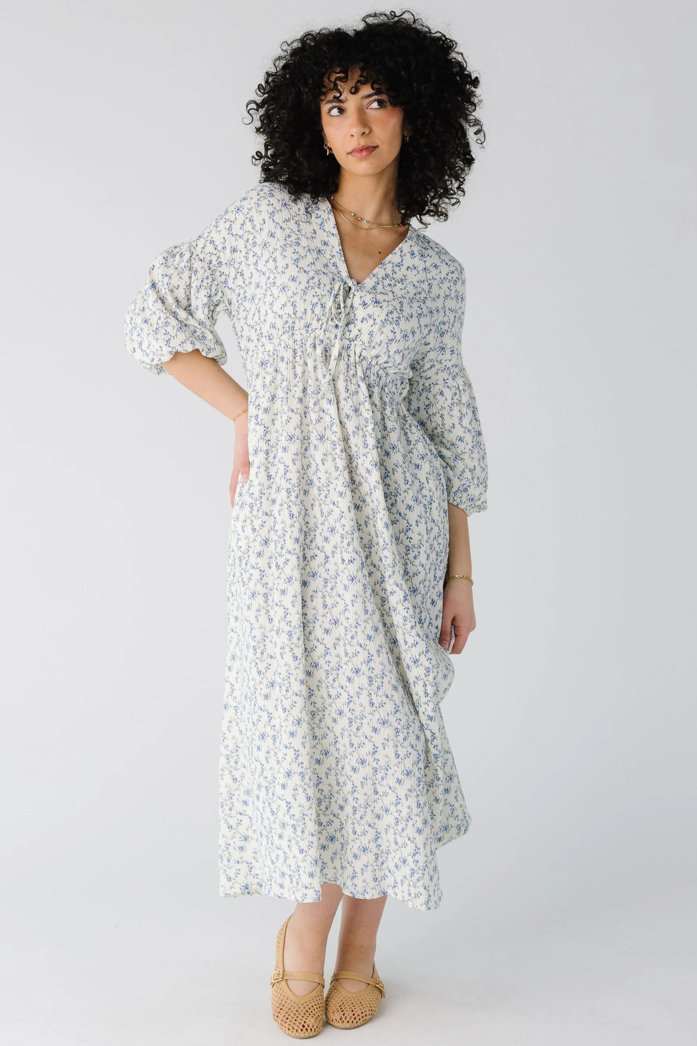 Brass & Roe Ditsy Gauze Tie Front Dress