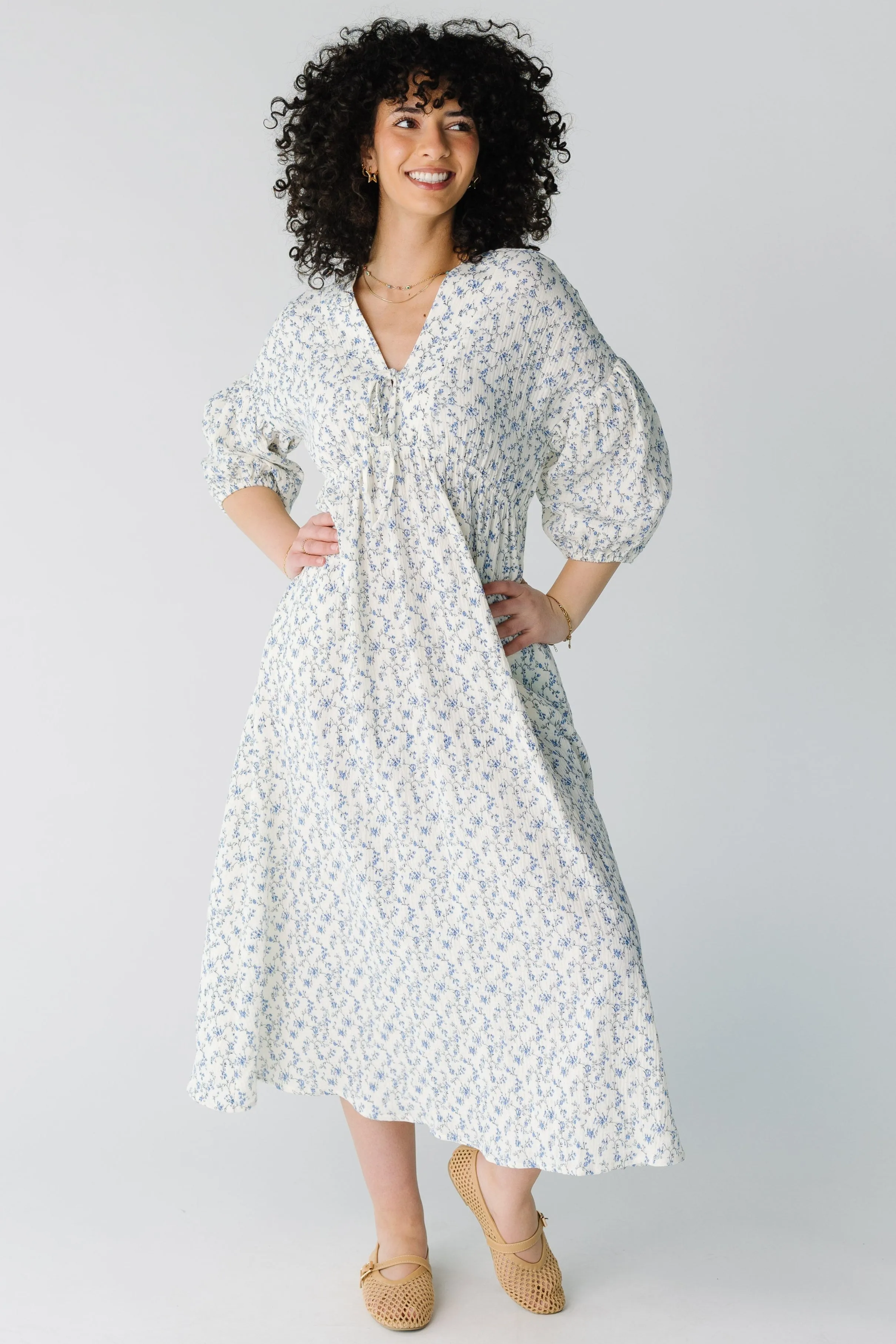 Brass & Roe Ditsy Gauze Tie Front Dress