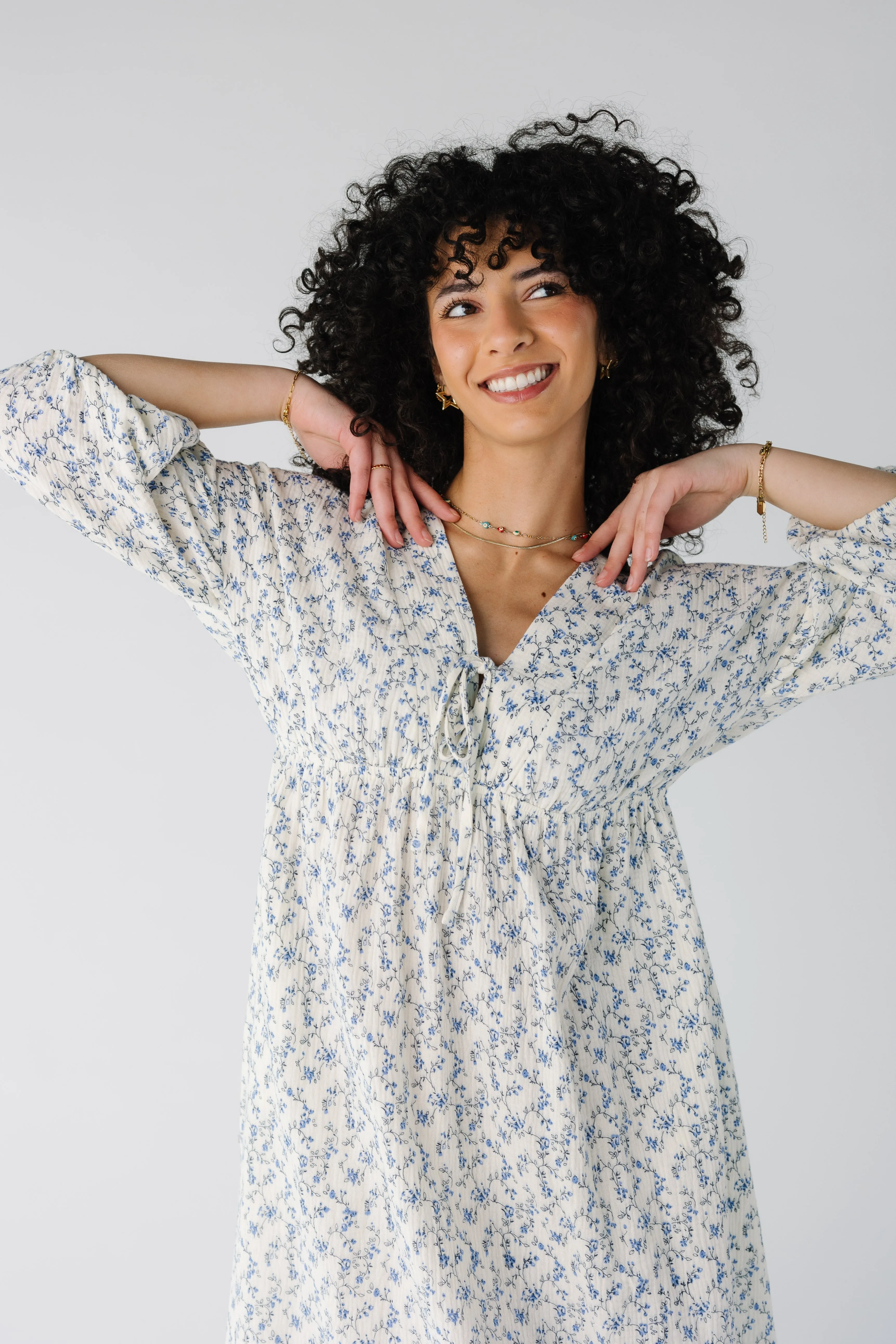 Brass & Roe Ditsy Gauze Tie Front Dress