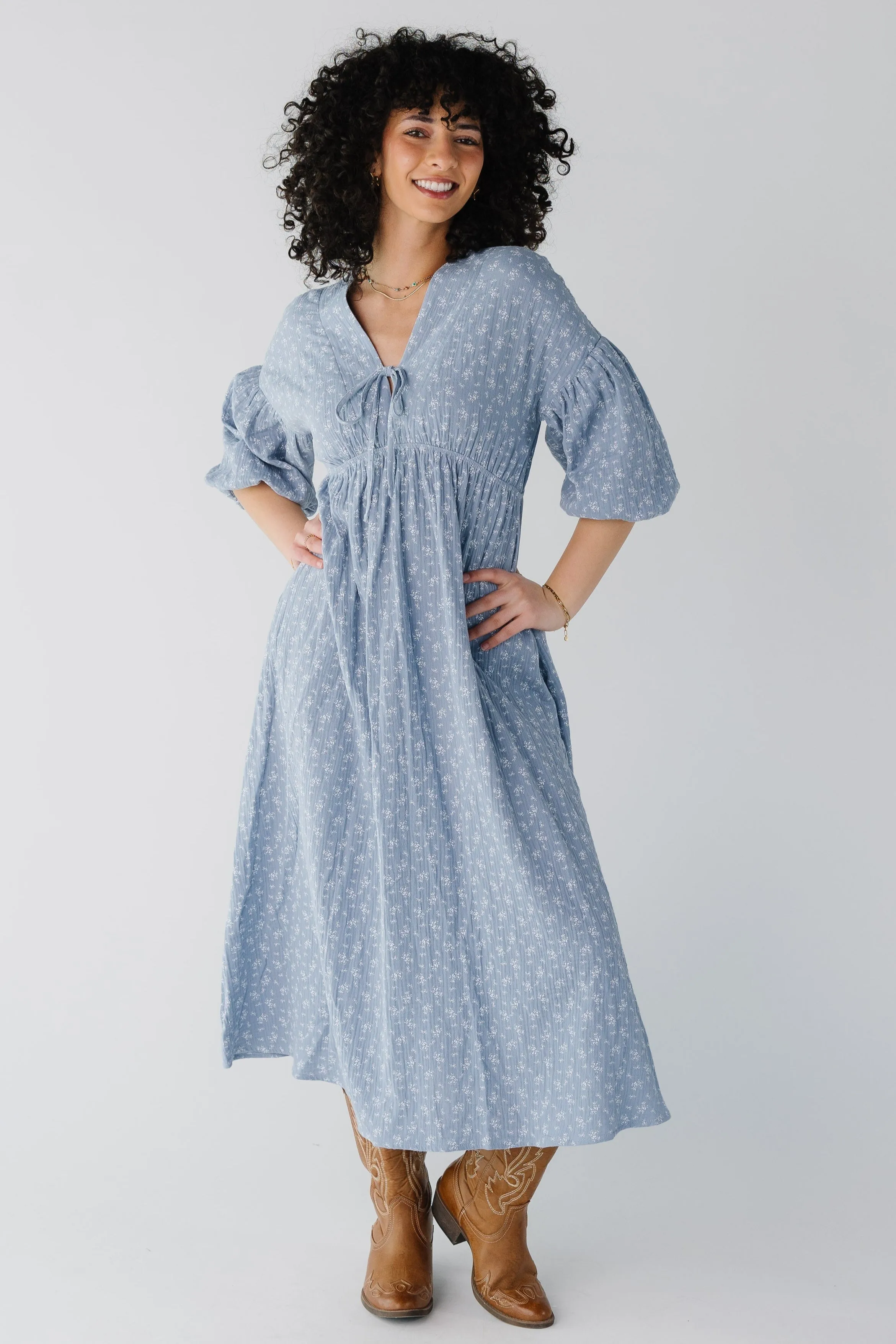 Brass & Roe Ditsy Gauze Tie Front Dress