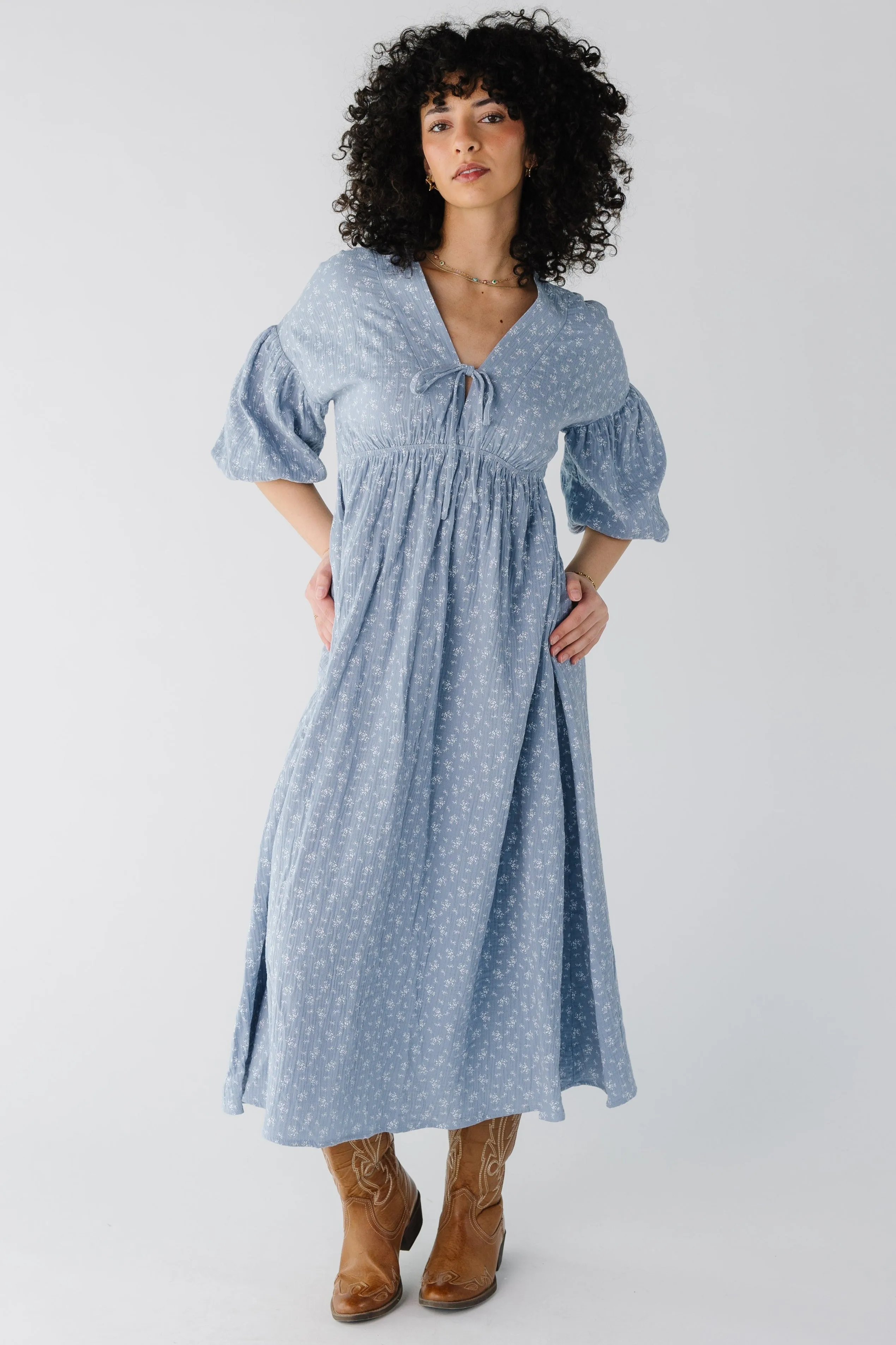 Brass & Roe Ditsy Gauze Tie Front Dress