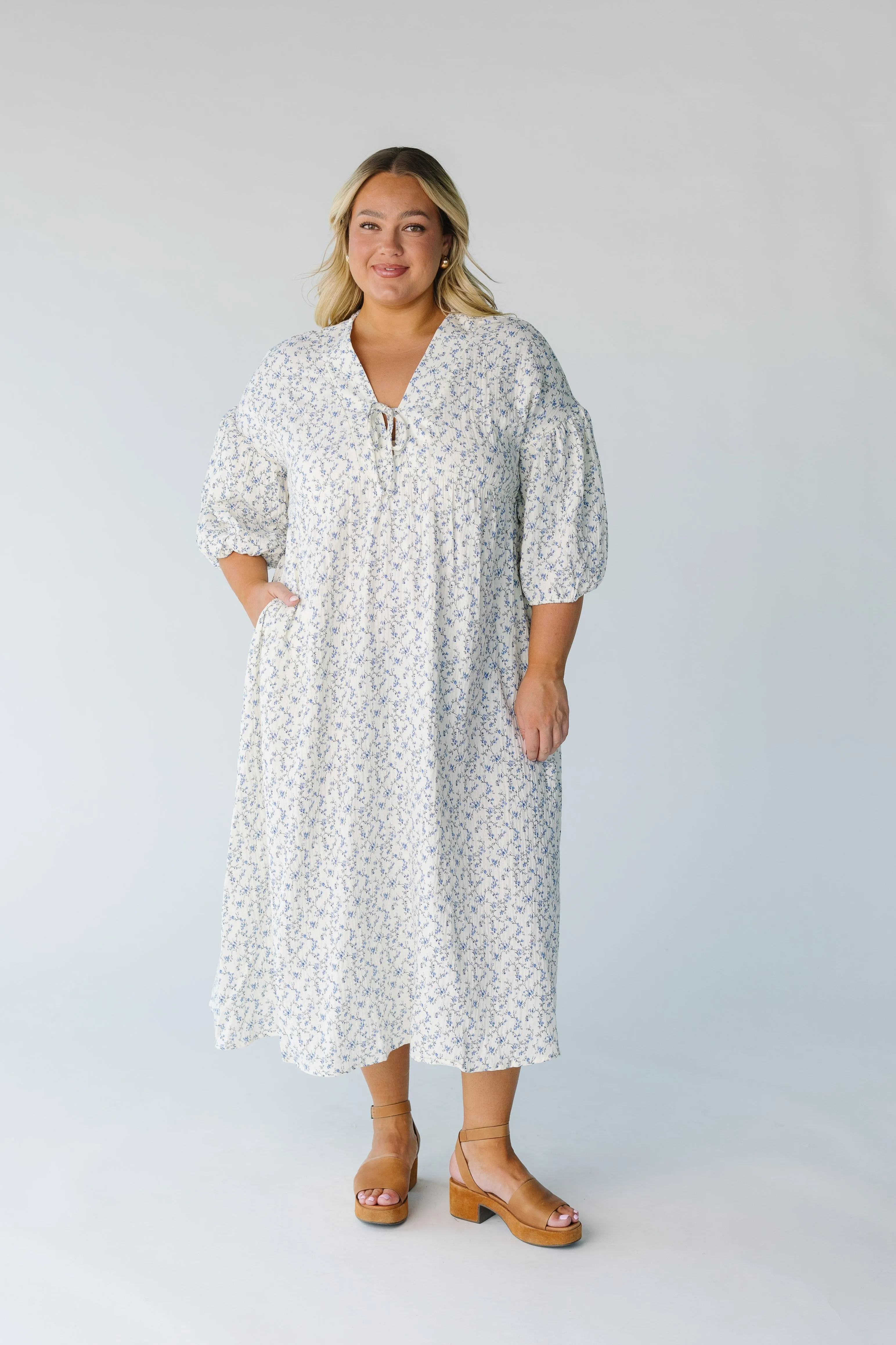 Brass & Roe Ditsy Gauze Tie Front Dress