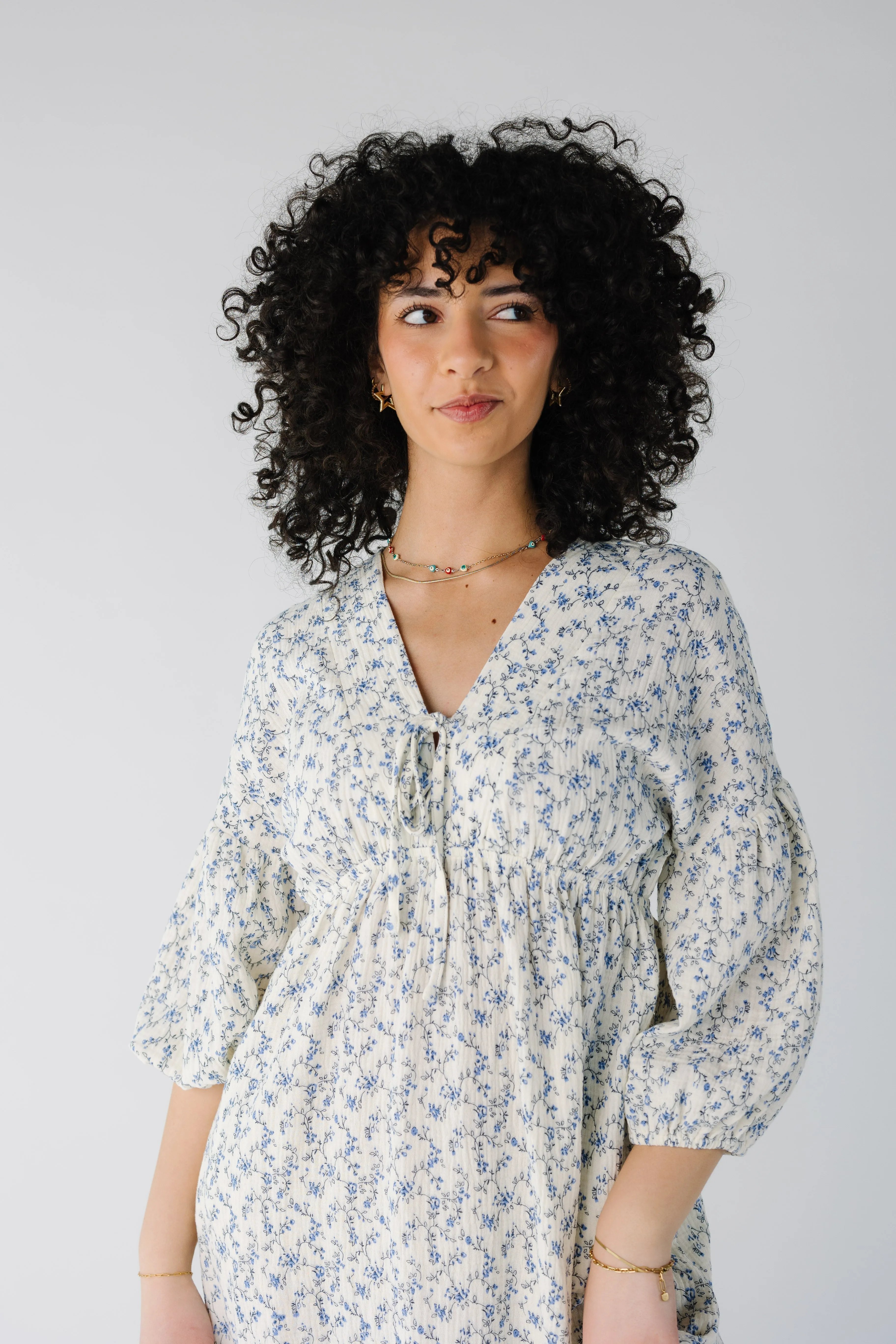 Brass & Roe Ditsy Gauze Tie Front Dress