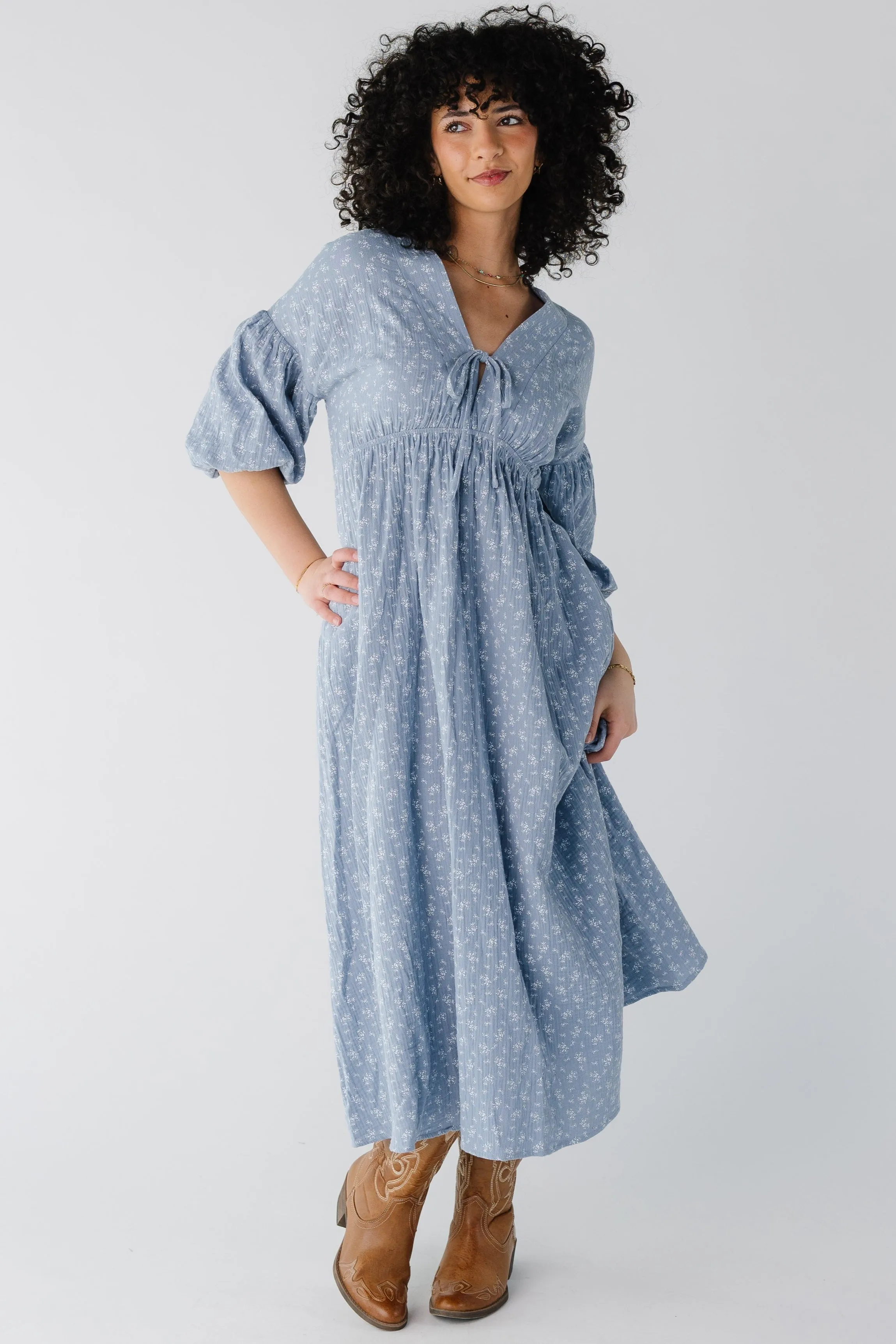 Brass & Roe Ditsy Gauze Tie Front Dress