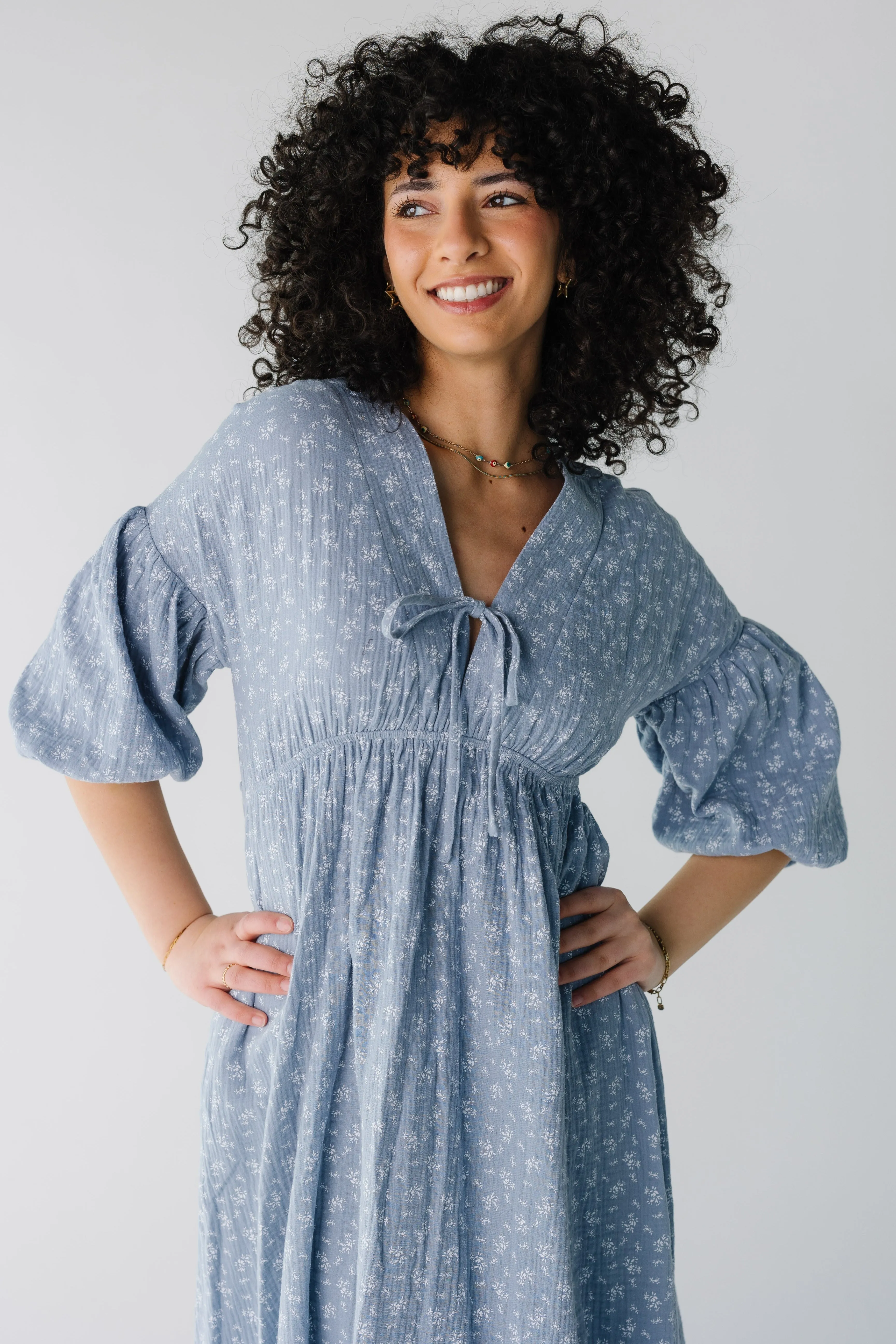 Brass & Roe Ditsy Gauze Tie Front Dress