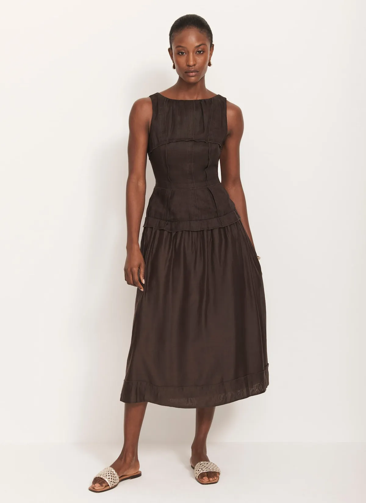 Brown Drop Waist Midi Dress