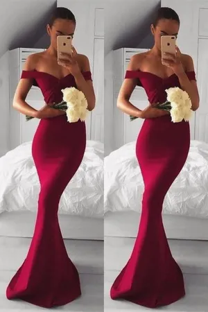 Burgundy Mermaid Prom Dress with Off-the-Shoulder Style