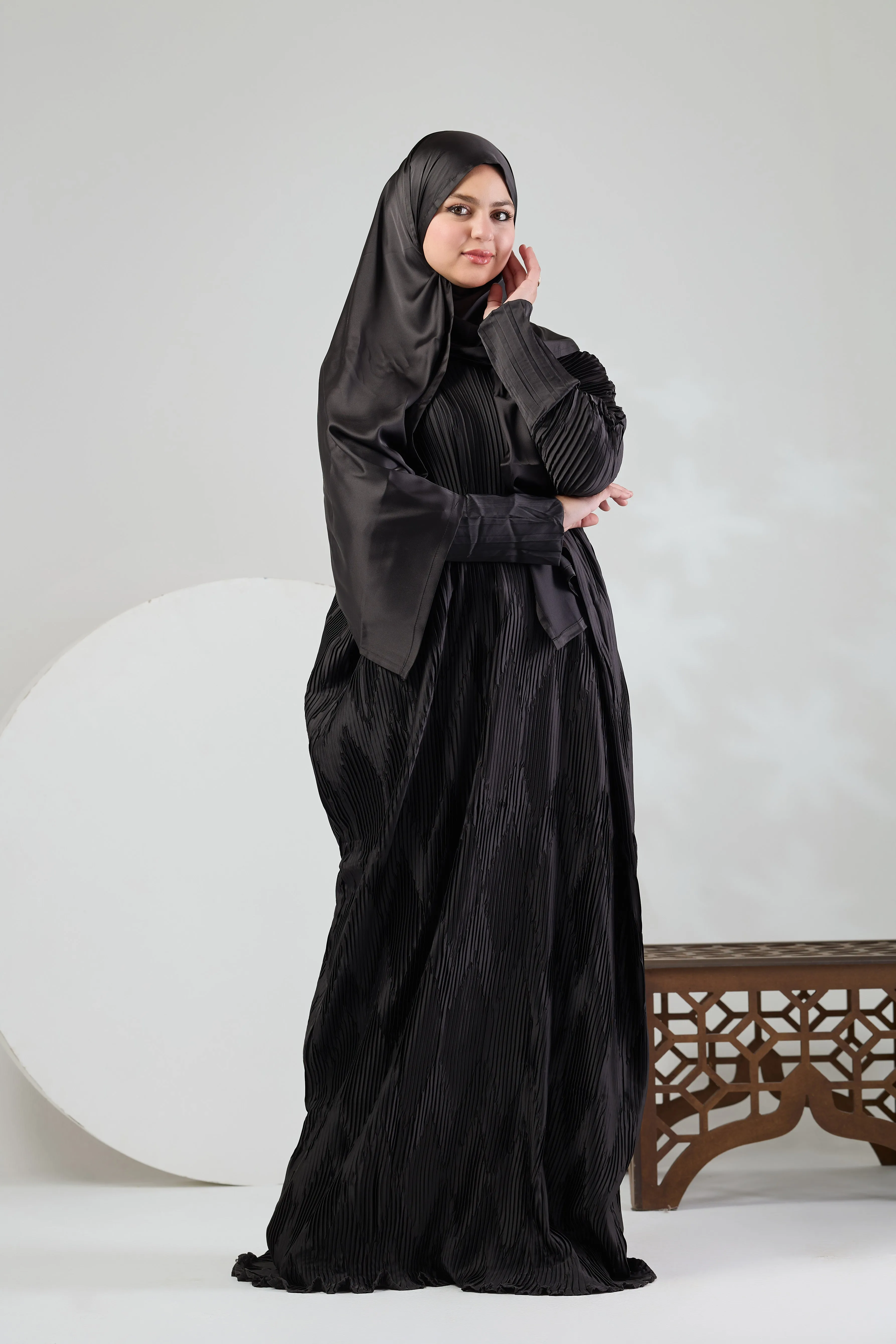 Butterfly pleated satin Black