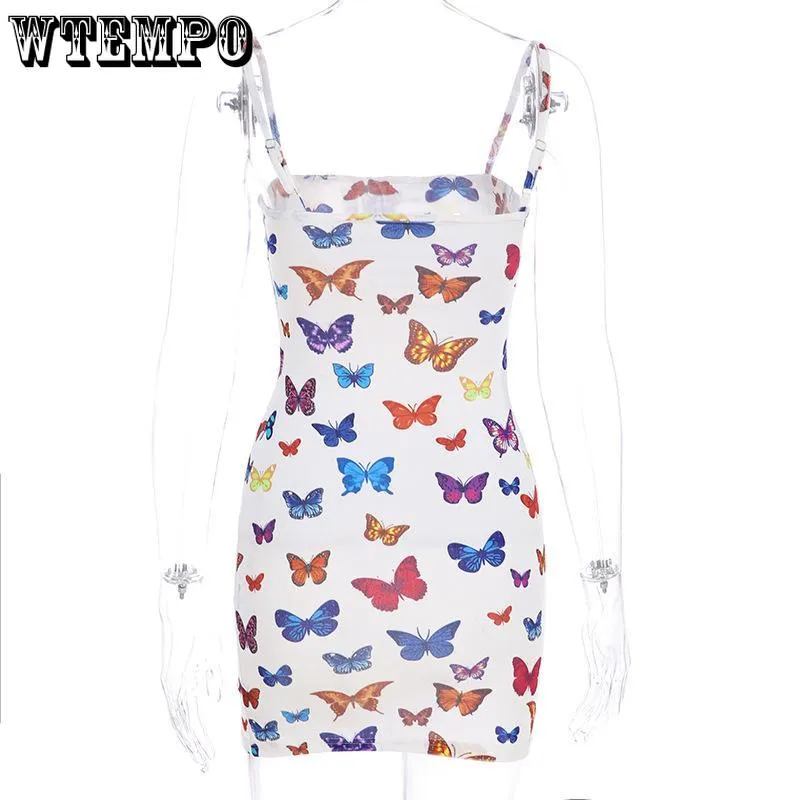 Butterfly Print Women Black Dress Gothic Spaghetti Strap Off Shoulder Dresses Print Dress Sexy