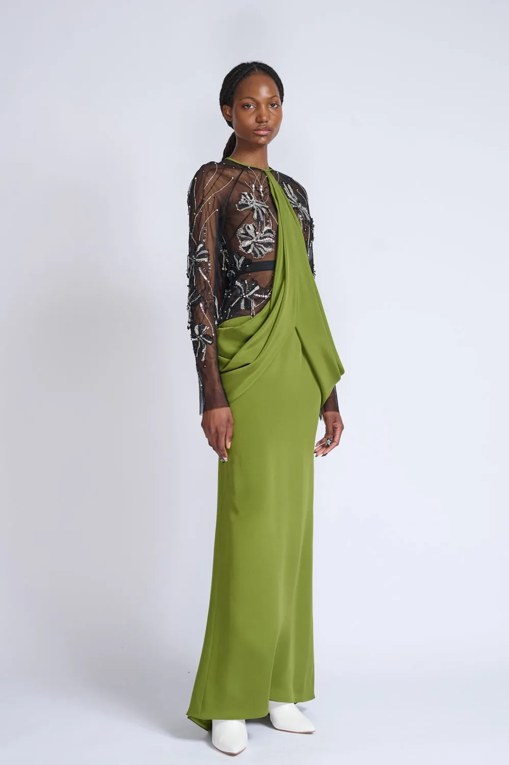 Cactus 4Ply Crepe Gown With Onyx Fleur Embroidery Gown