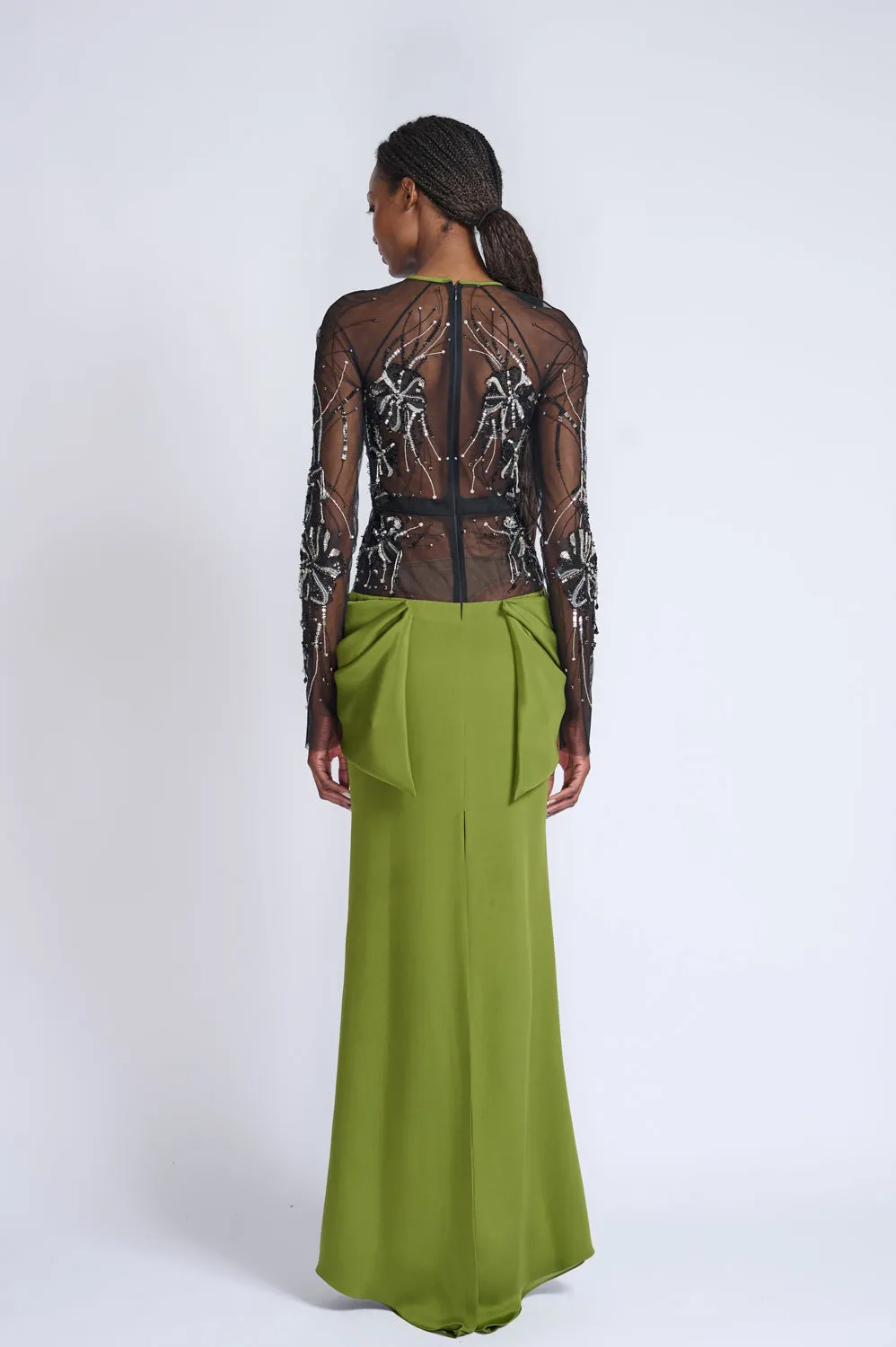 Cactus 4Ply Crepe Gown With Onyx Fleur Embroidery Gown