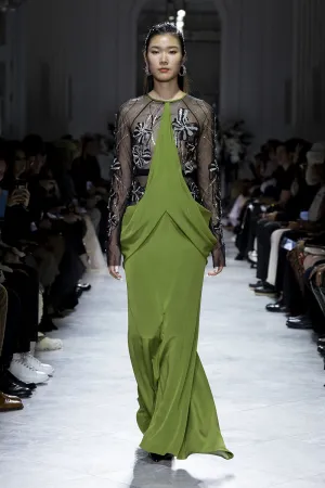 Cactus 4Ply Crepe Gown With Onyx Fleur Embroidery Gown