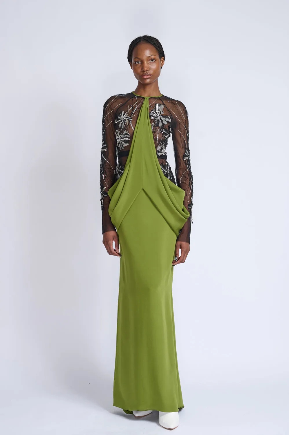 Cactus 4Ply Crepe Gown With Onyx Fleur Embroidery Gown
