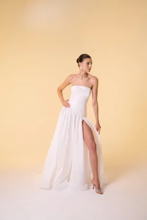 Calla asymmetrical dropped waist gown