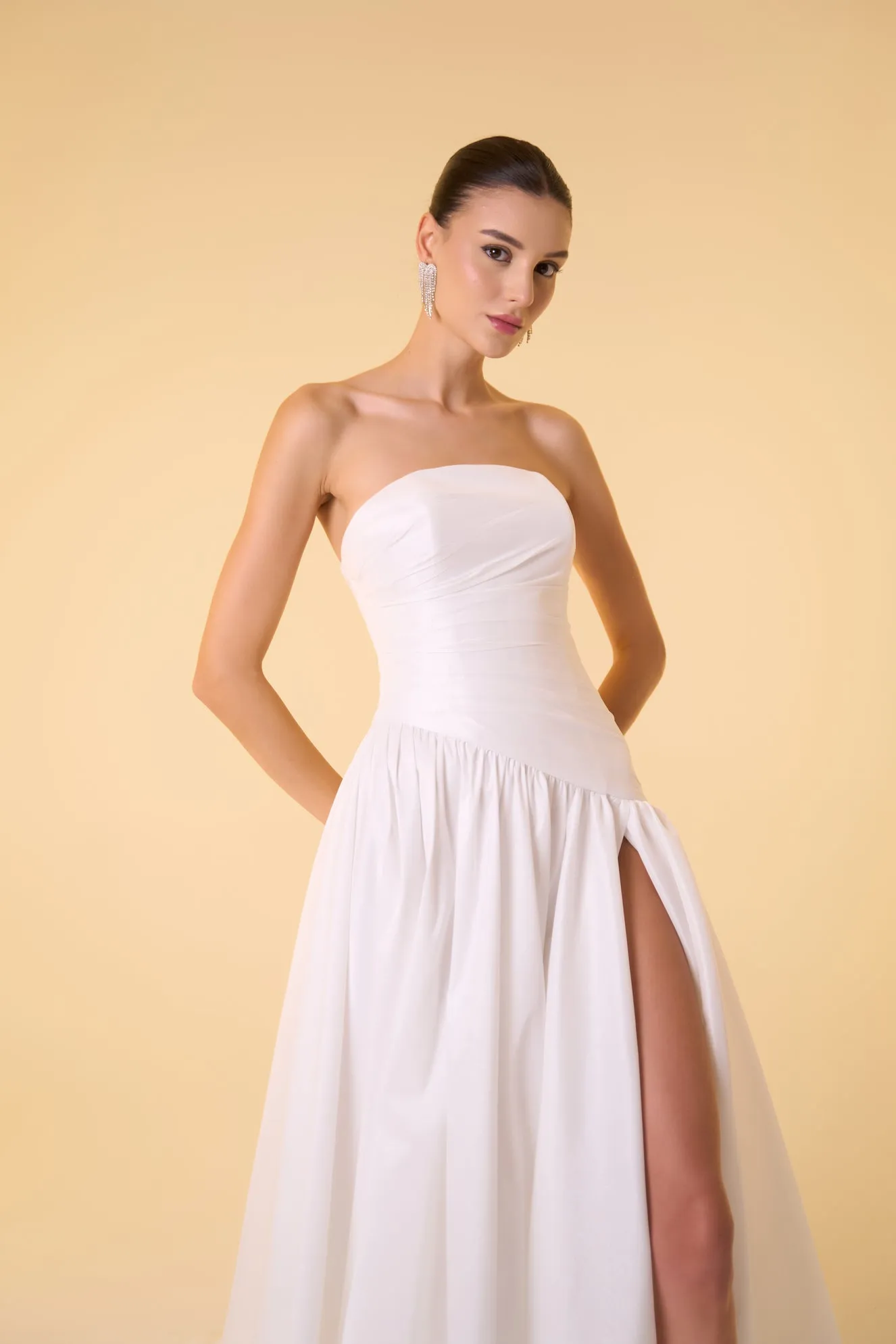 Calla asymmetrical dropped waist gown