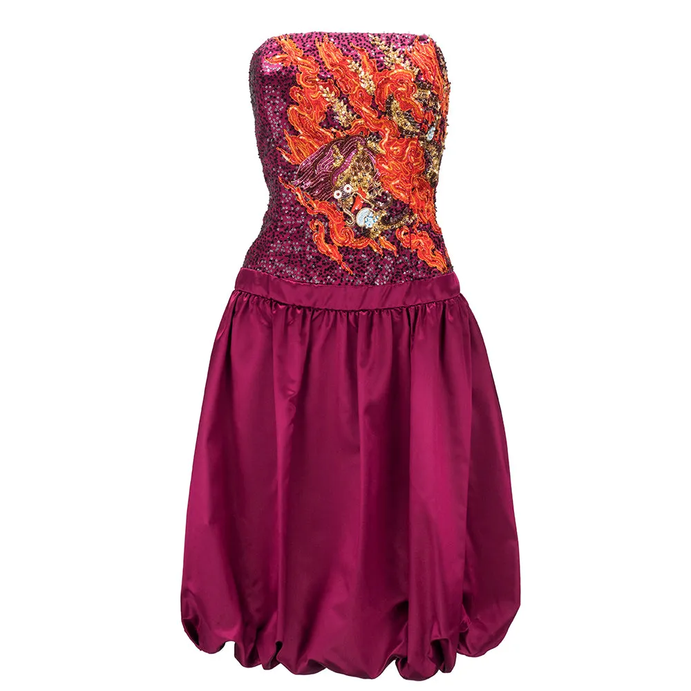 Carolina Herrera '80s Merlot Beaded and Sequined Dragon Bubble Cocktail Dress