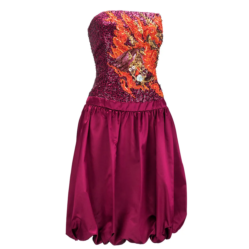 Carolina Herrera '80s Merlot Beaded and Sequined Dragon Bubble Cocktail Dress