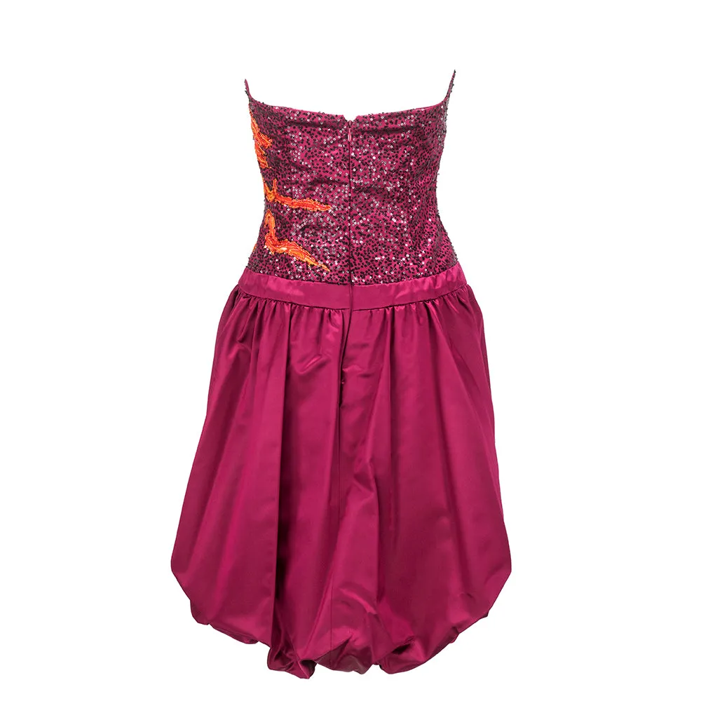 Carolina Herrera '80s Merlot Beaded and Sequined Dragon Bubble Cocktail Dress