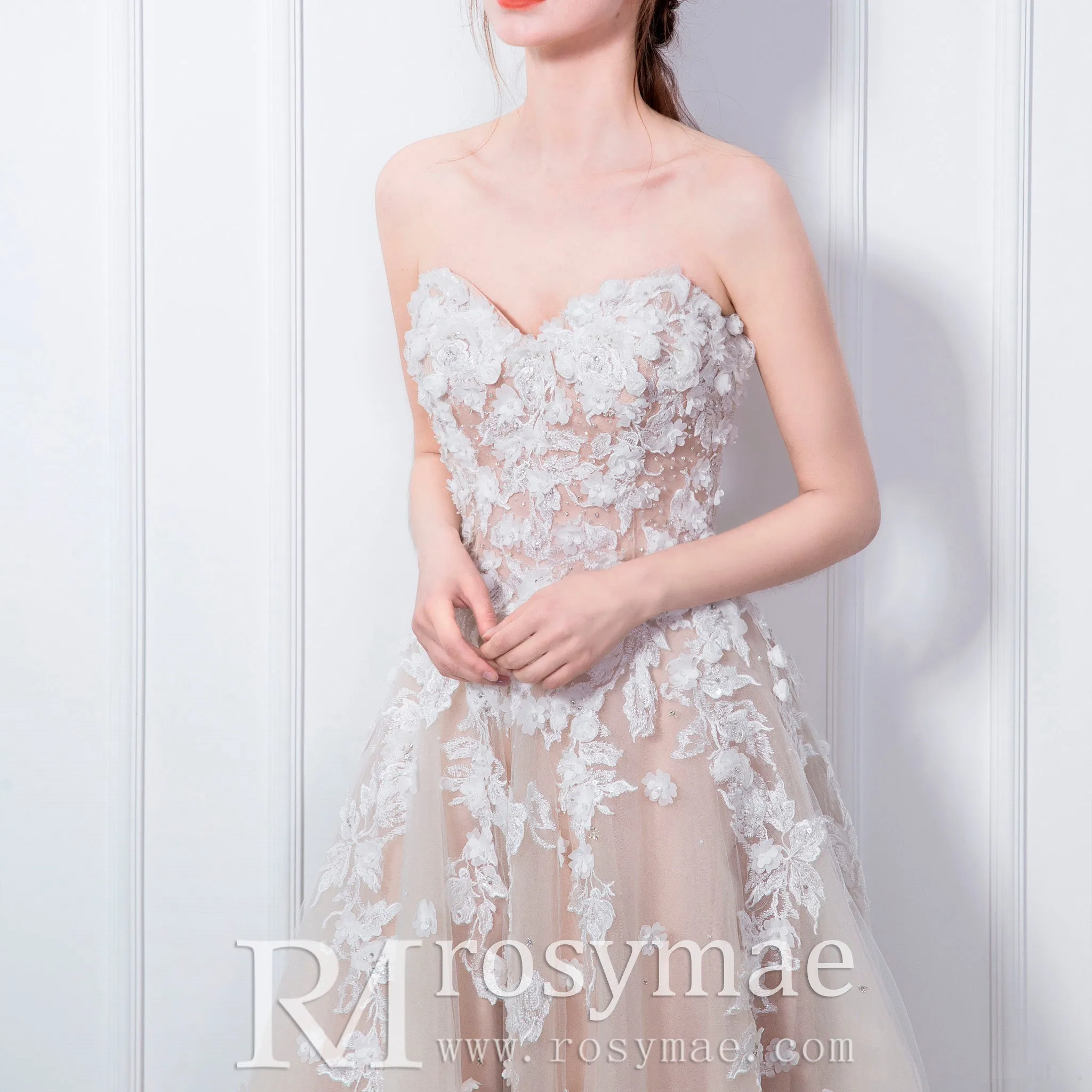 Champagne A-line Wedding Dress with Sweetheart Neckline
