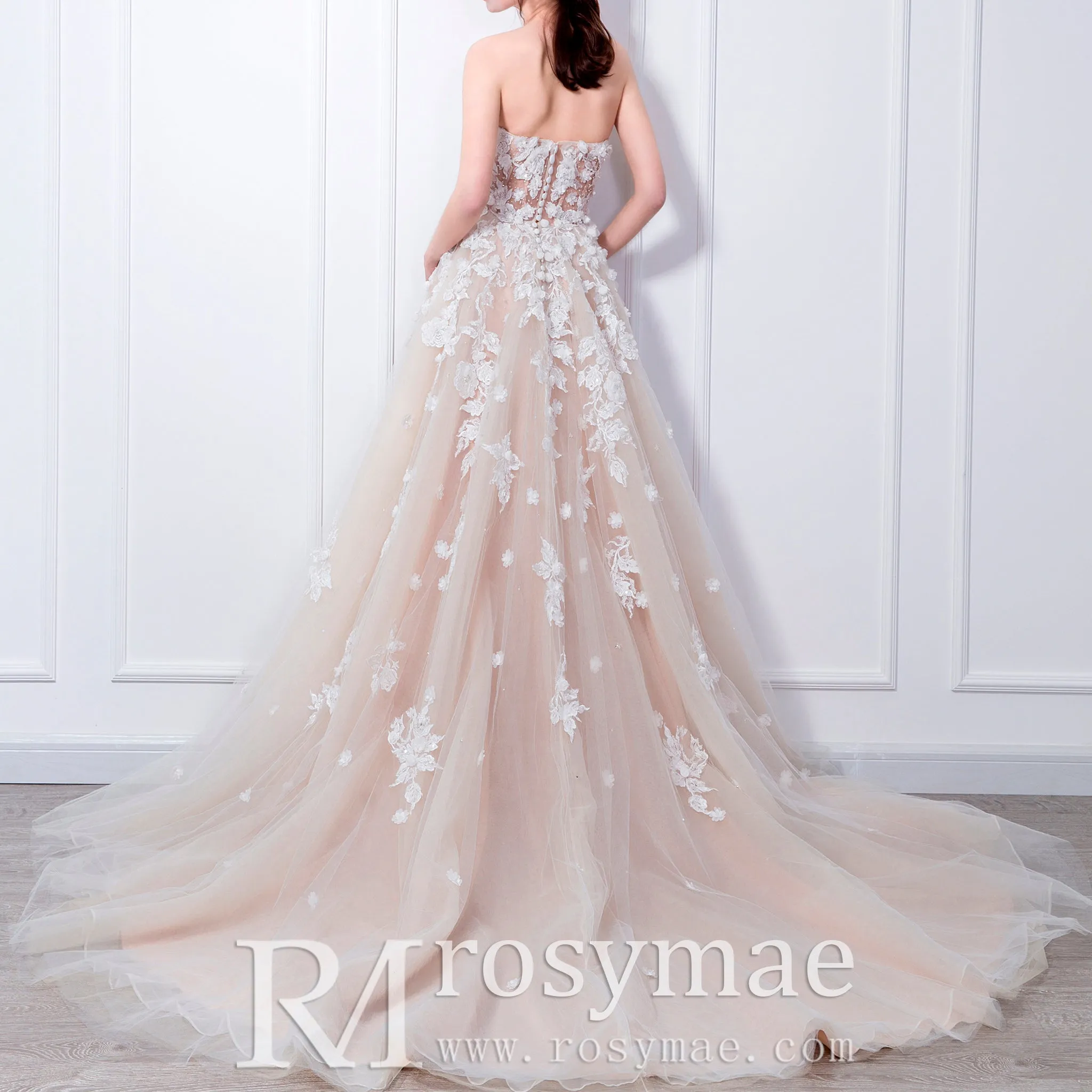 Champagne A-line Wedding Dress with Sweetheart Neckline