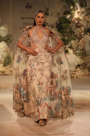Champagne Ball Gown With Cape