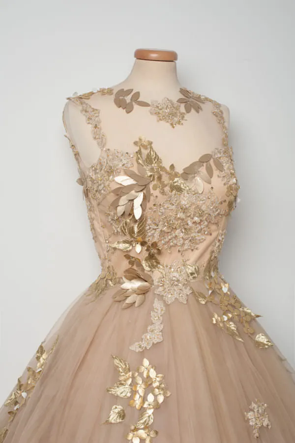 Champange Sleeveless Unique Applique Mini Short Homecoming Dresses, BG51604