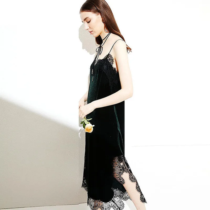 CHANGLA Strap Velvet Lace Dress Women Autumn Winter Dresses Elegant Black Evening Party Long Dresses Womans vestidos