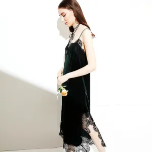 CHANGLA Strap Velvet Lace Dress Women Autumn Winter Dresses Elegant Black Evening Party Long Dresses Womans vestidos