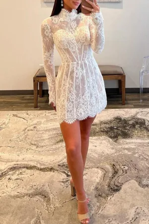 Charming Sheath High Neck Lace Short Homecoming Dresses