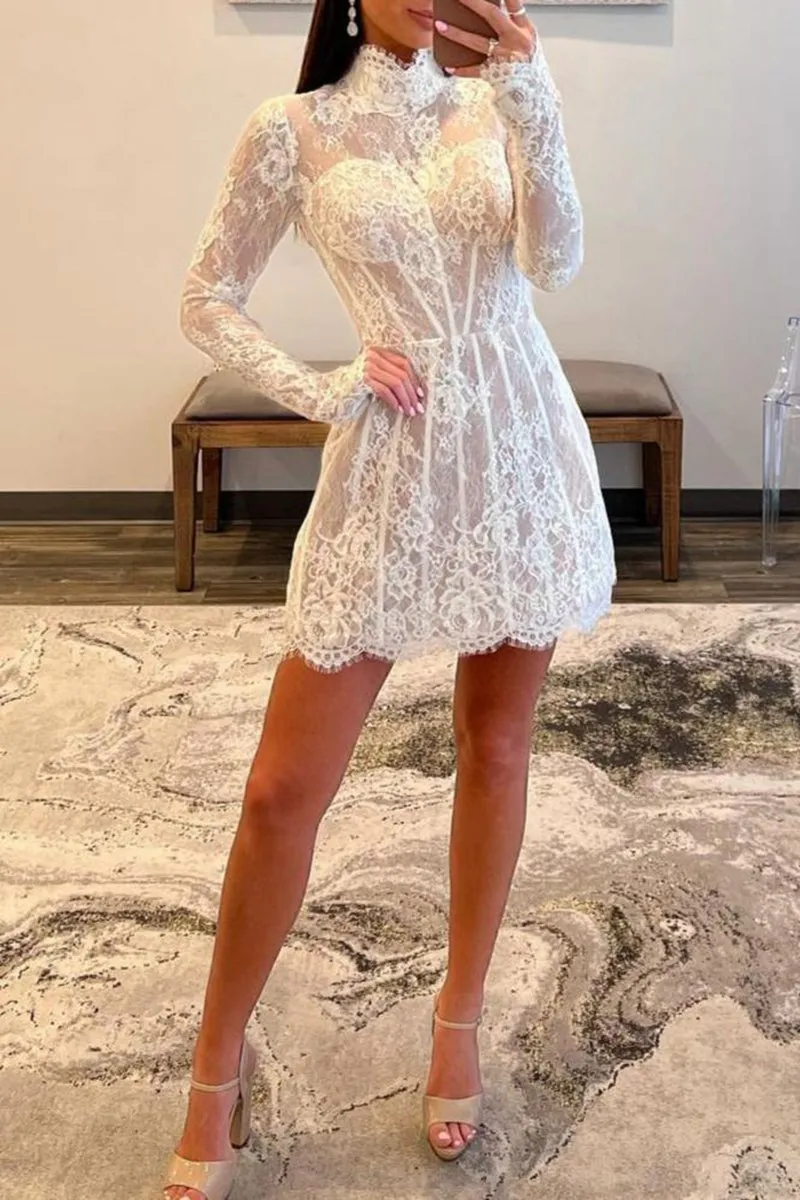 Charming Sheath High Neck Lace Short Homecoming Dresses